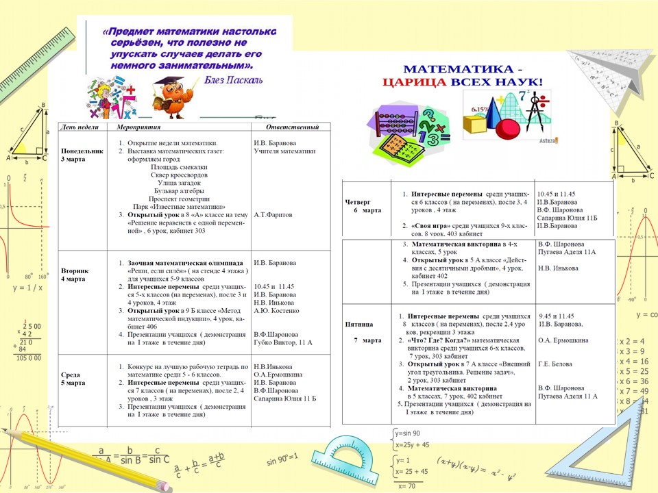 Неделя Математики 3.03 7.03.2025 без субботы